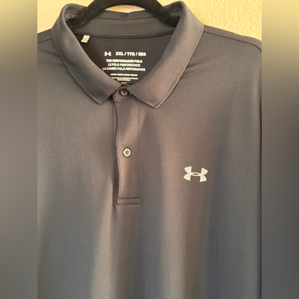 Under Armour Black HeatGear Performance Textured Long Sleeve Polo Sz XXL - Picture 2 of 7